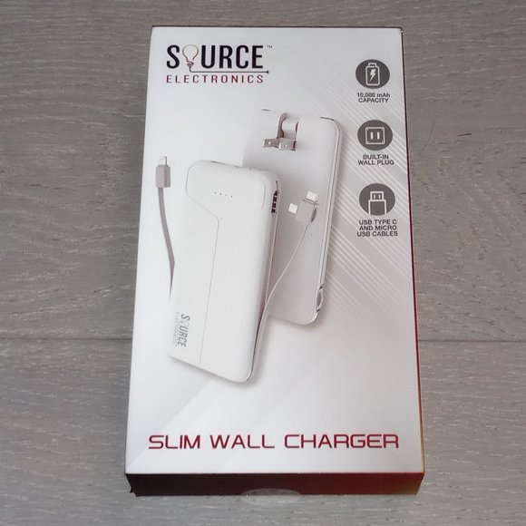 New Source Electronics Slim Wall Charger-USB C/Micro USB-10000 mAh Power Pack - Picture 1 of 1